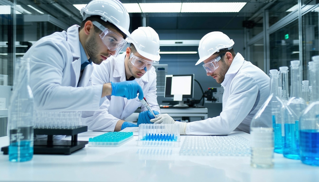 Engineers performing materials analysis in a laboratory